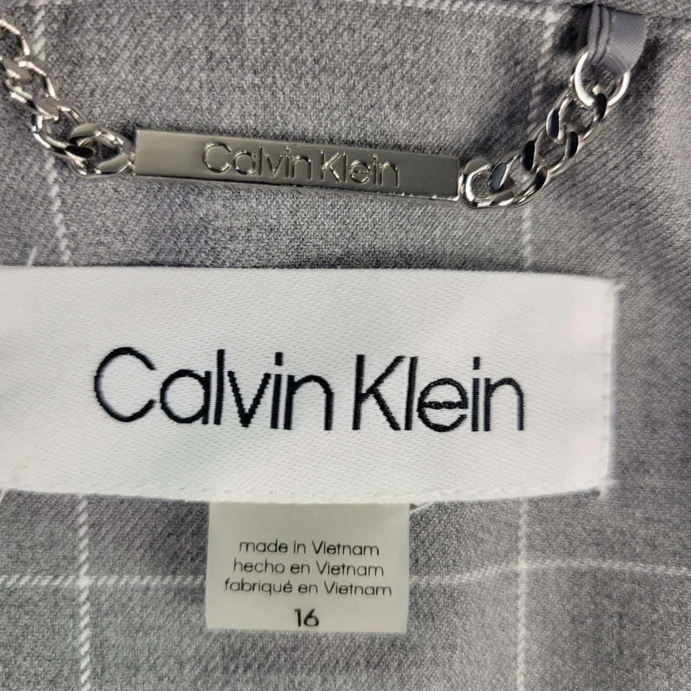 NWT Calvin Klein 2 Piece Gray White Plaid Suit Jacket & Pants w Belt Size 16 - Picture 15 of 16